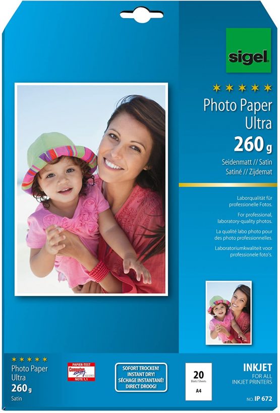 SIGEL IP672 InkJet Ultra Photo Paper, satin, 260 gsm, A4, 20 sheets