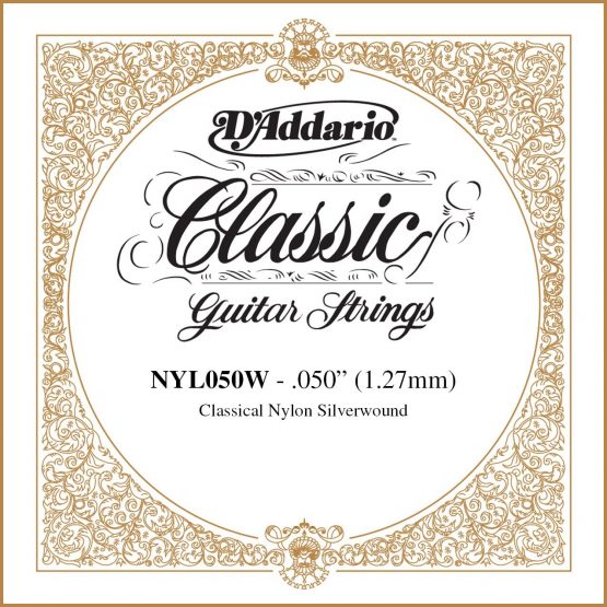 D'Addario .050 Silver Plated Copper Single String for Classical Guitar