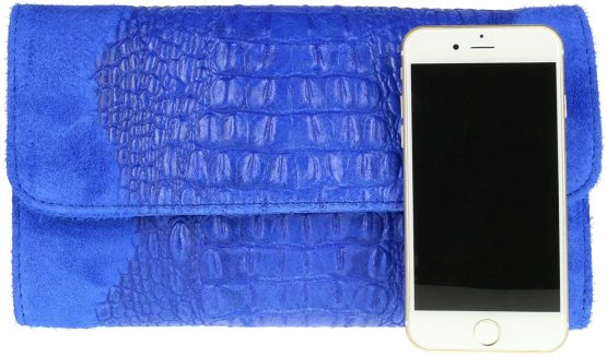 Girly Handbags Genuine Italian Suede Leather Croc Plain Clutch Bag - Image 4