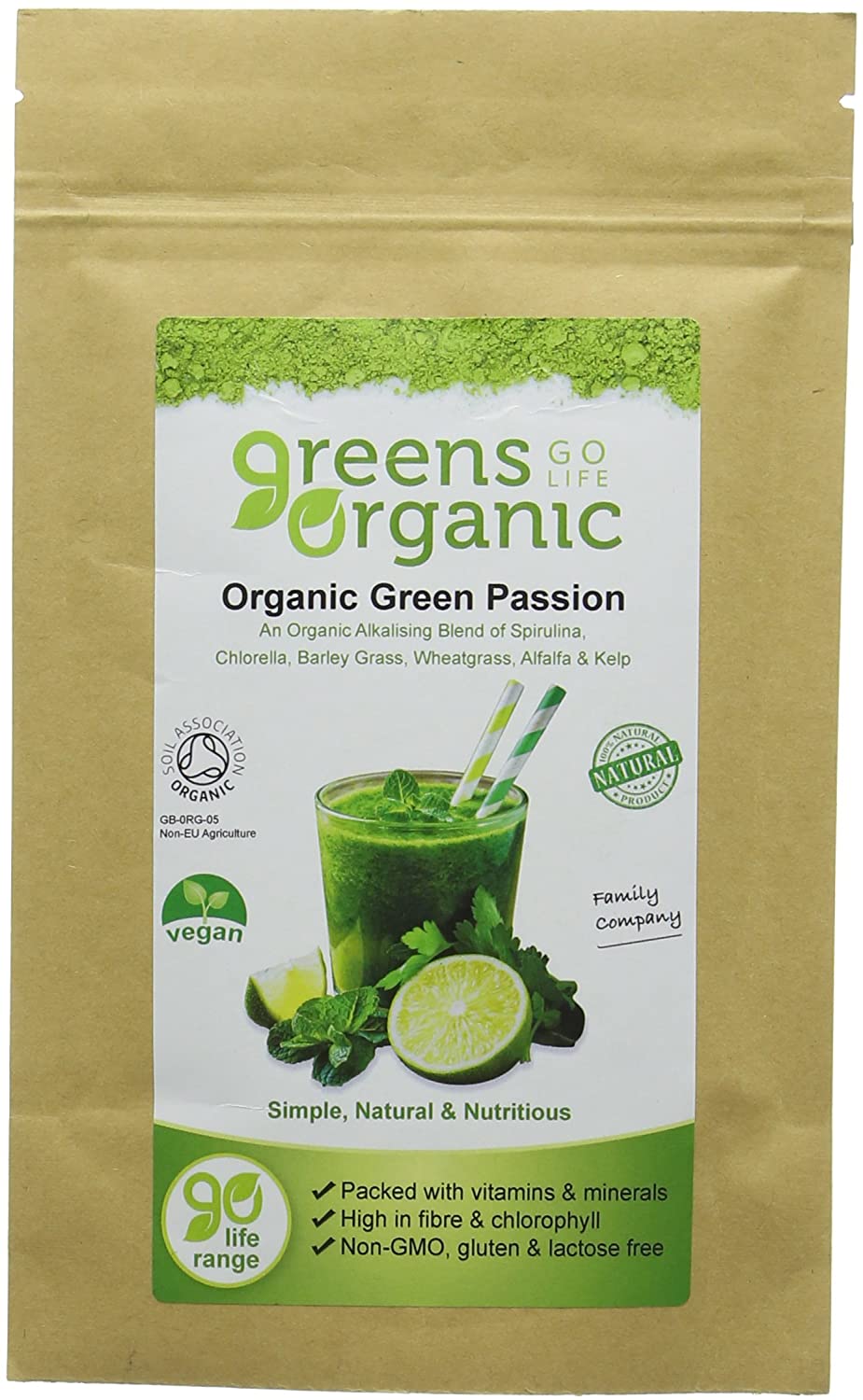 GOLDEN GREENS ORGANIC Organic Green Passion Powder 90g (PACK OF 1), White, 90 g (Pack of 1)