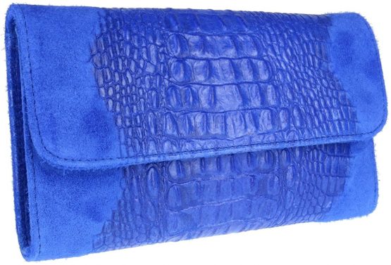 Girly Handbags Genuine Italian Suede Leather Croc Plain Clutch Bag - Image 2