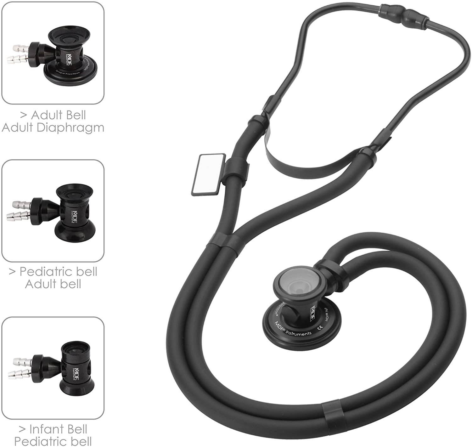 MDF Instruments, SpragueRappaport Dual Head Stethoscope with Adult, Pediatric, Black Tube, Infant Convertible chestpiece, MDF767BO
