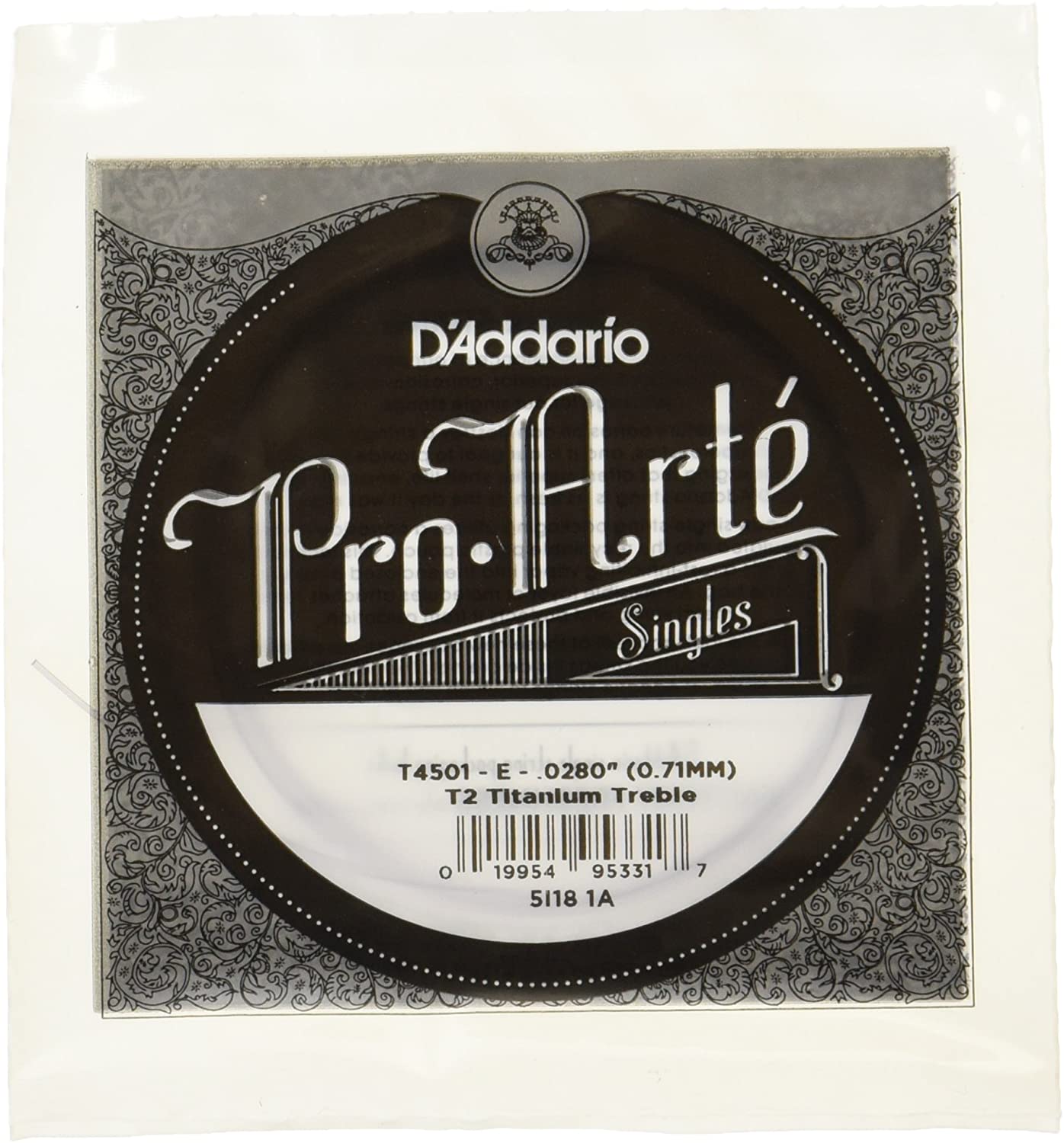 D'Addario T2 Titanium Treble Normal Tension Single First String for Classical Guitar, Purple