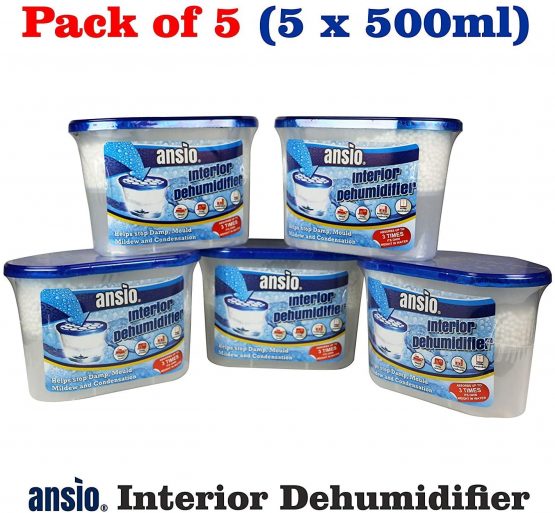 ANSIO Dehumidifier Pack of 5 x 500ml Condensation Remover Moisture Absorber Dehumidifiers for Damp, Mould, Moisture in Home, Kitchen, Wardrobe, Bedroom, Caravan, Office, Garage, Bathroom, Basement 500 ml, Pack of 5 - Image 2