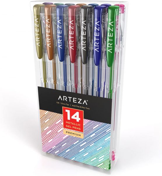 Arteza Metallic Gel Pens, Set of 14, 0.8-1.0 mm Tips, Bright and Vivid Colouring Pens, Art Supplies for Scrapbooking, Doodling, & Journaling - Image 2