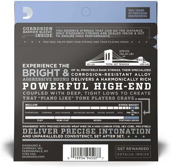 D'Addario EPS170 XL ProSteels Regular Light (.045-.100) Electric Bass Guitar Strings - Image 3