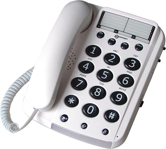 Geemarc Dallas 10- Big Button Corded Telephone- Hearing Aid Compatible- Tone and Volume Control- Visual Ringer Indicator and Memory Buttons- Wall Mountable-UK Version