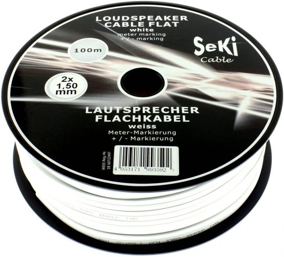 Loudspeaker Cable Flat 2 x 4.0 mm² White 25 m CCA Audio Cable Box Cable
