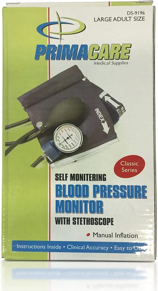 Primacare DS-9196 Professional Classic Series Large Adult Size Manual Blood Pressure Kit, Long Lasting Latex Inflation System with D-Ring Cuff and Stethoscope, Navy - Image 4