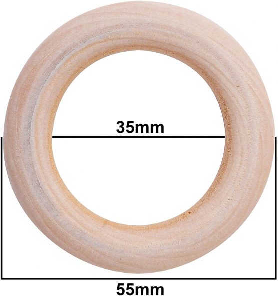 Kurtzy Natural Wooden Rings (50 Pack) - 55mm Outer Diameter with 35mm Inner Diameter - Unfinished Wood Ring for Arts & Crafts, DIY, Home Decor, Jewellery Making, Ring Pendant Connectors - Image 2