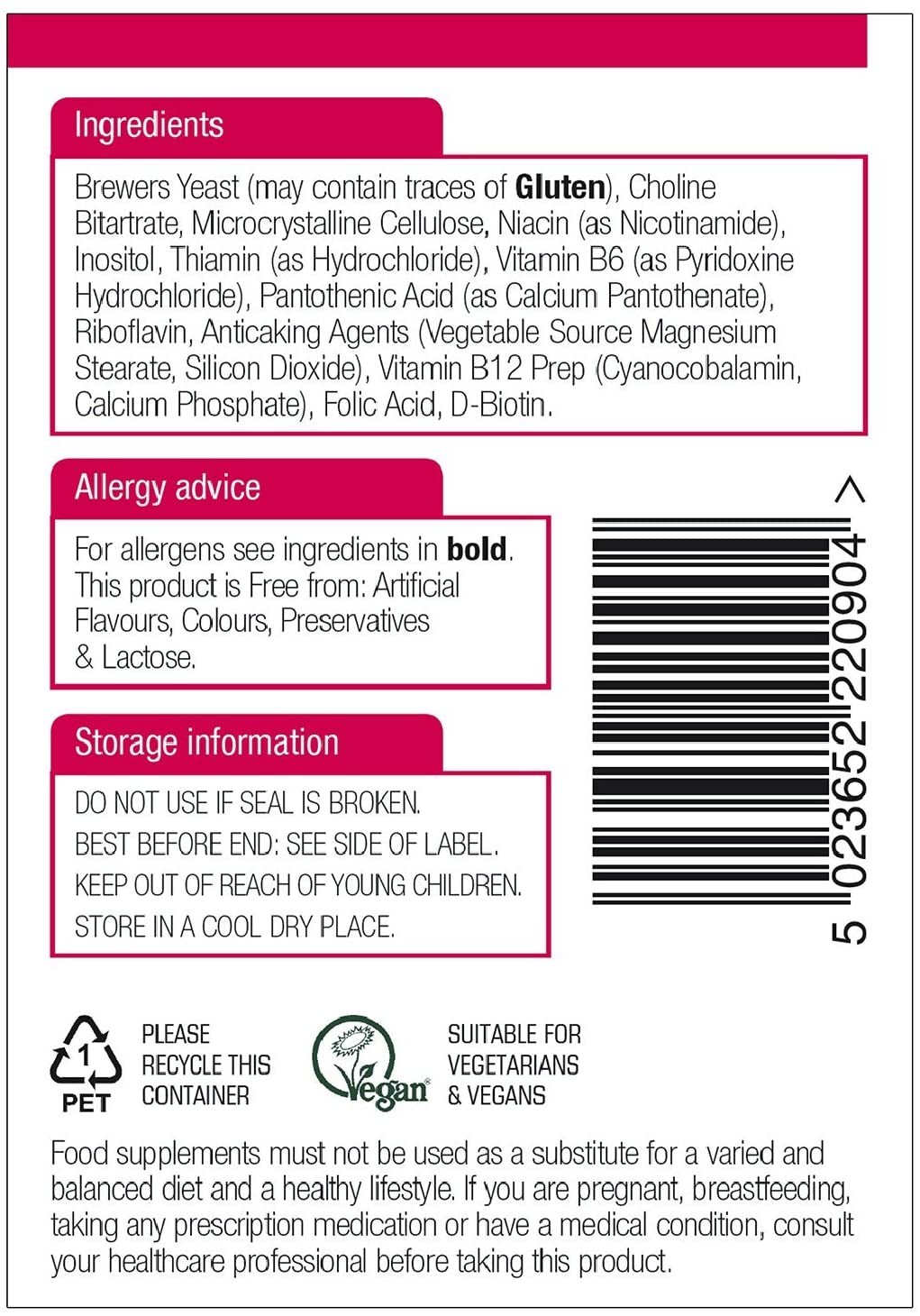 Natures Aid Vitamin B Complex, Suitable for Vegans 90 Tablets - Image 3
