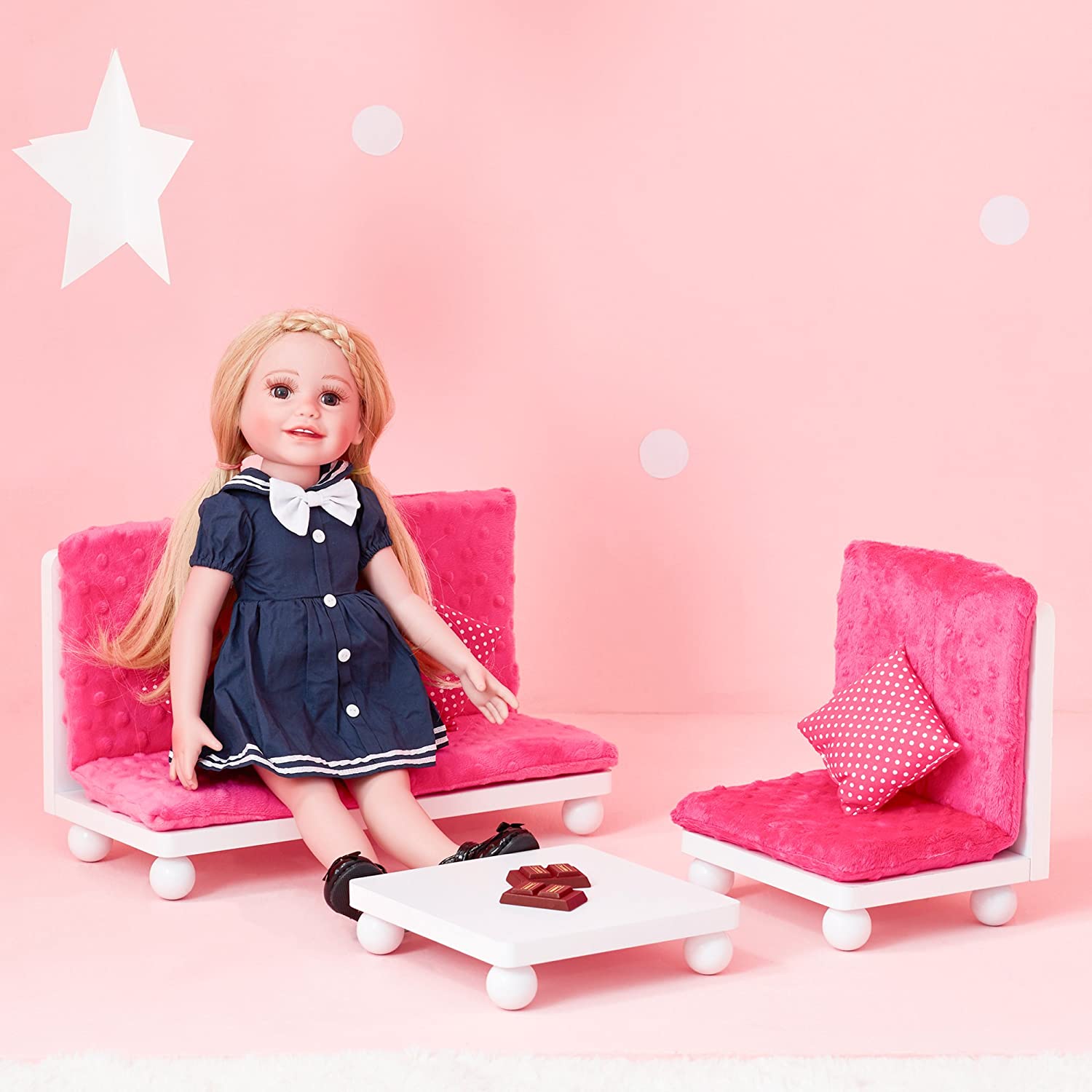 Olivias World Baby Doll Wooden Furniture Lounge Sofa Dolls Chair TD-11930A/B, White - Image 3