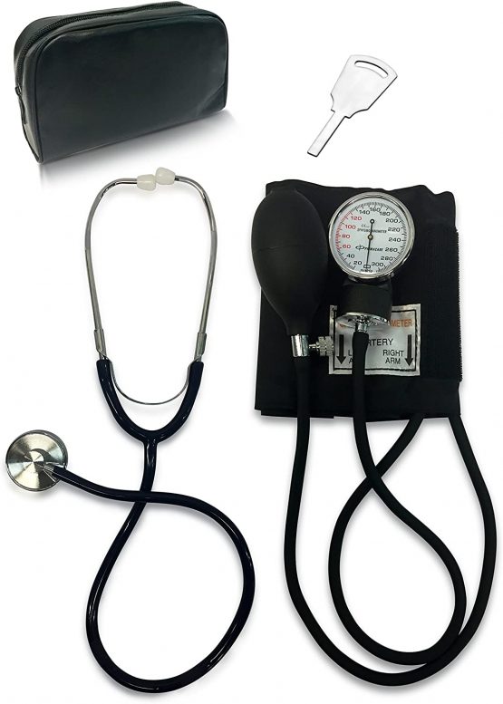 Primacare DS-9197-BK Professional Classic Series Manual Adult size Blood Pressure Kit, Emergency Bp kit with Stethoscope and Portable Leatherette Case, Nylon Cuff, Black