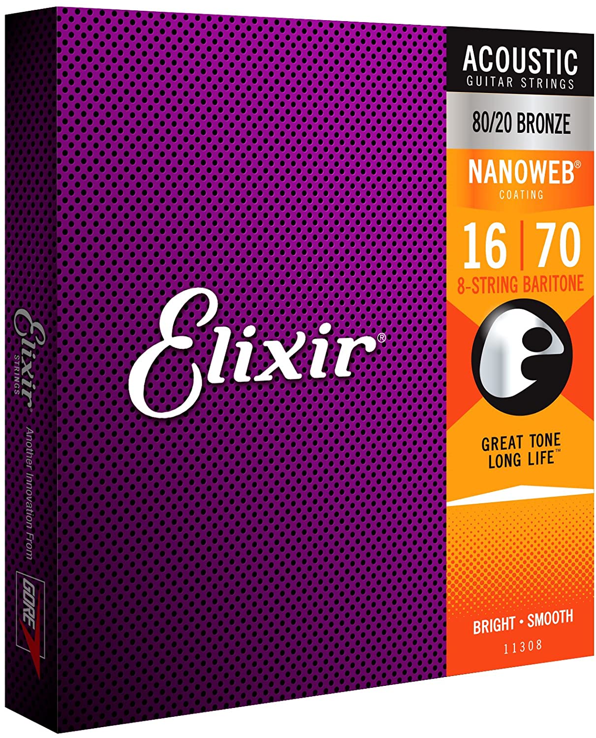 Elixir 11308 Strings 80/20 Bronze 8-String Acoustic Guitar Strings w NANOWEB Coating, Baritone (.016-.070) - Image 2