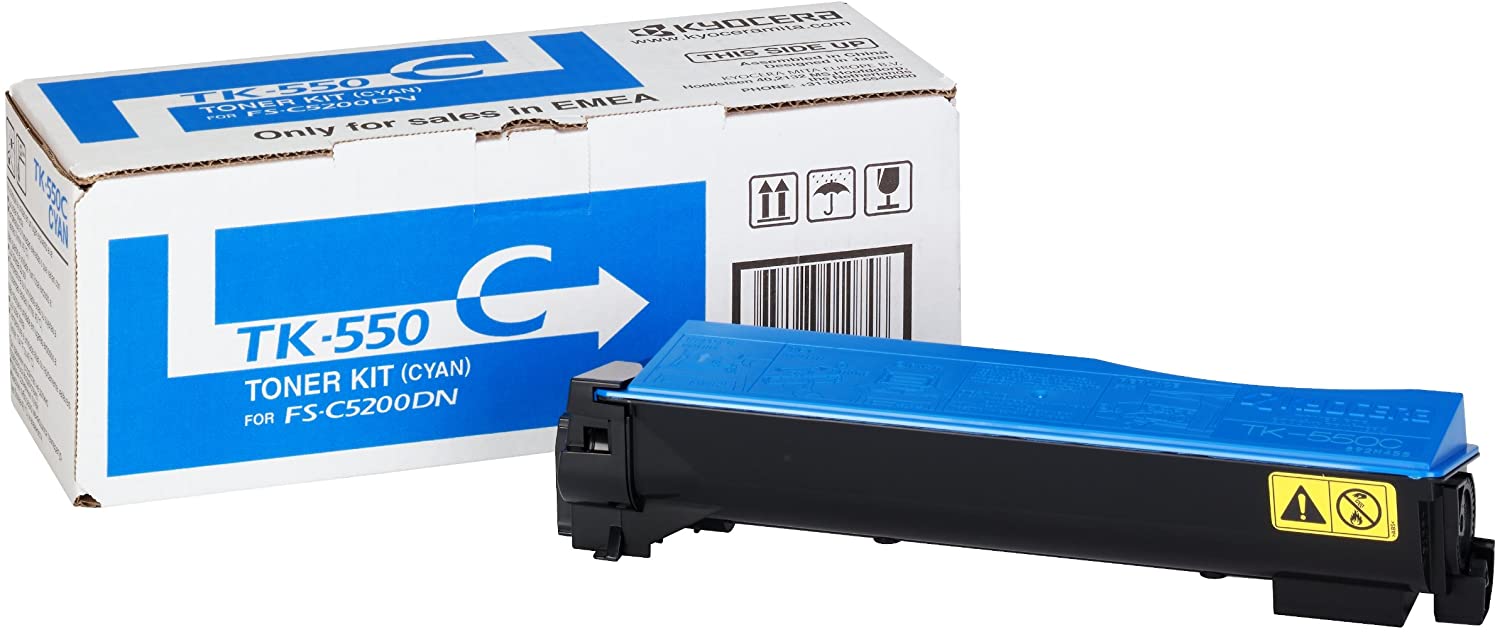 Kyocera TK-550C Toner Cyan, 6,000 Pages, Original Premium Printer Cartridge 1T02HMCEU0 for ECOSYS FS-C5200DN