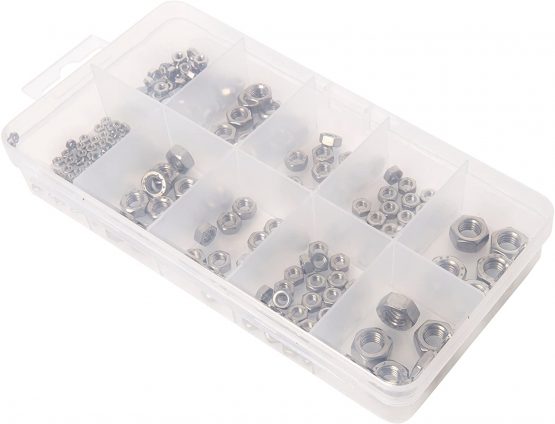 Merriway BH06563 Assortment of Marine Grade AISI 316 Stainless Steel Hex Nuts in a 10 Compartment Carry Case, 225 Pieces, Multi-Colour, Set of 2