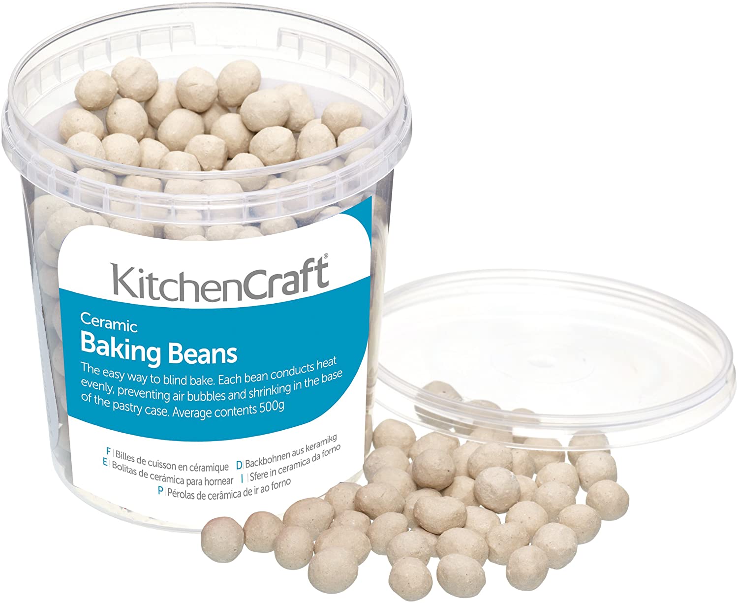 KitchenCraft Ceramic Baking Beans for Blind Baking Pastry Washable and Reusable, Heatproof Ceramic, 5g, White, 28 x 28 x 30 cm