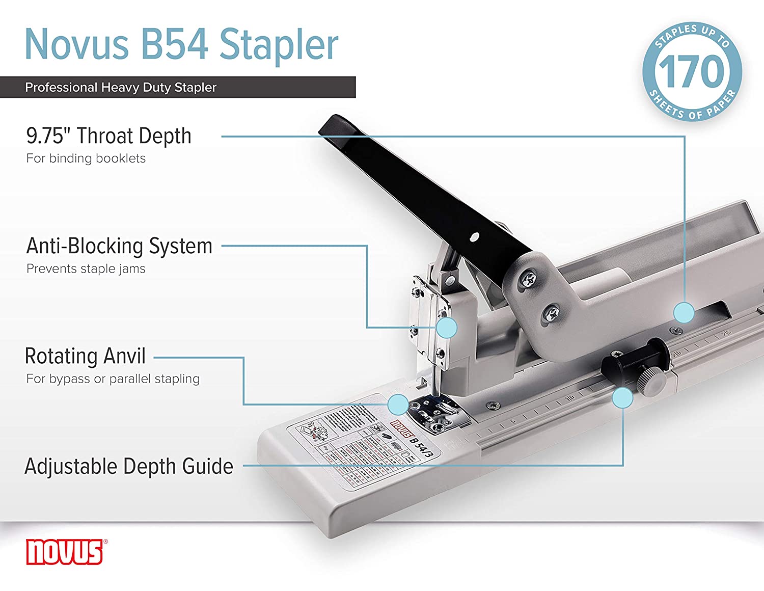 Novus B 54/3 170 Sheet Capacity Heavy Duty Stapler with Movable Anvil