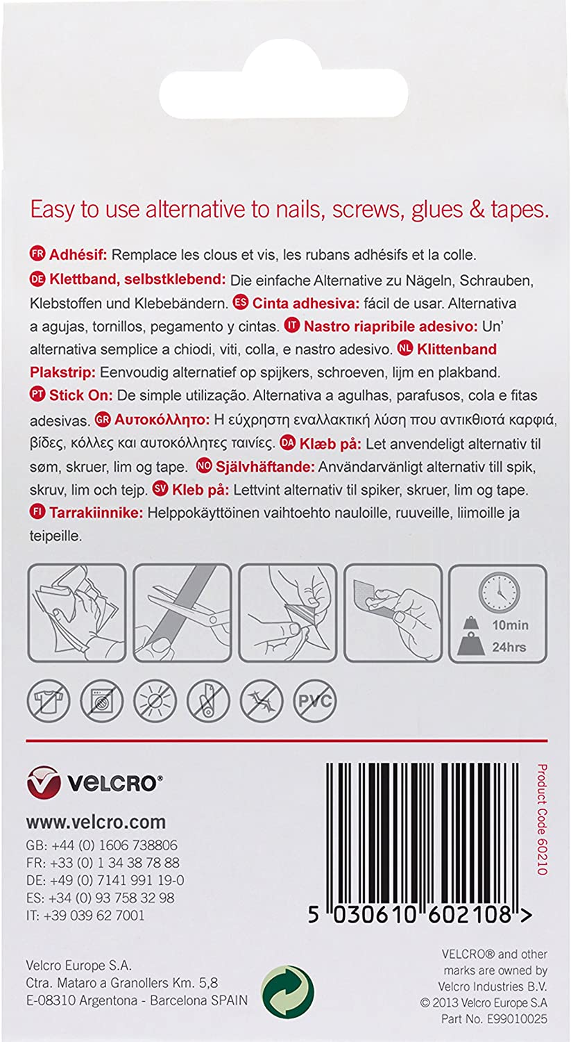 VELCRO Brand VEL60210 - Stick On Hook and Loop Fasteners, White, 20 mm x 1 m - Image 2