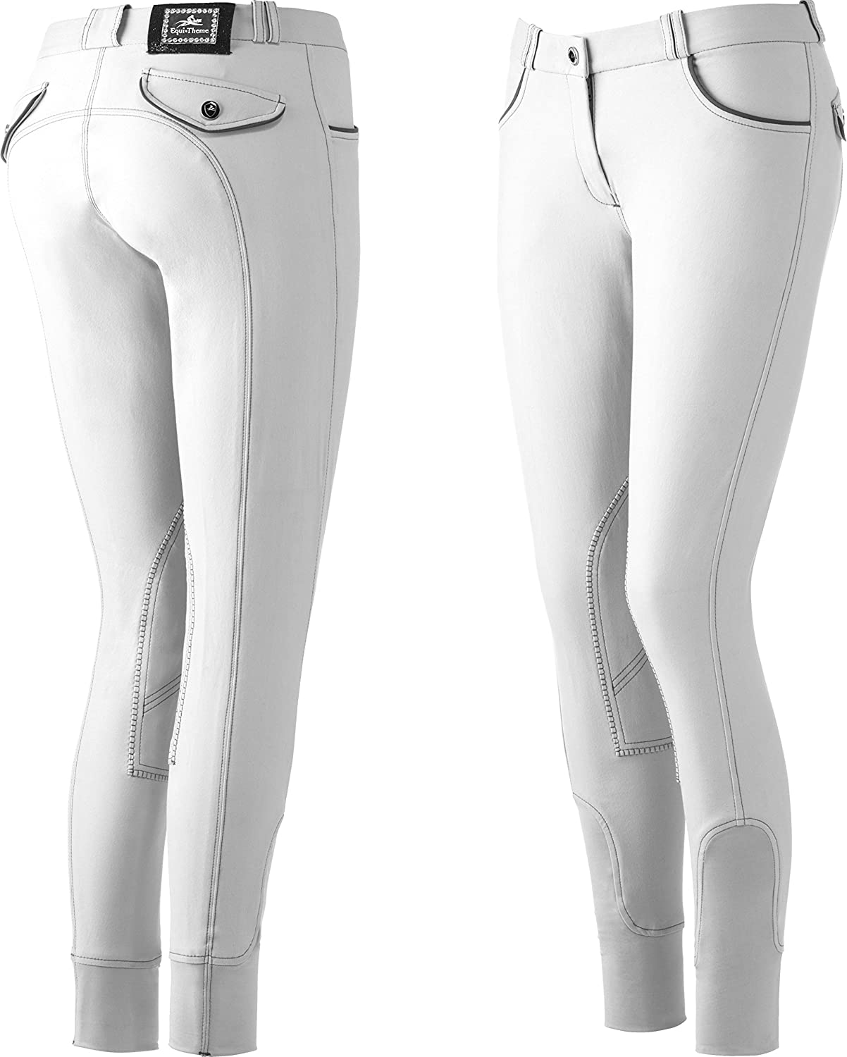 Equi-Theme/Equit'm Women 979440038 Verona Breeches - White/Light Grey Contrasts And Piping, One Size