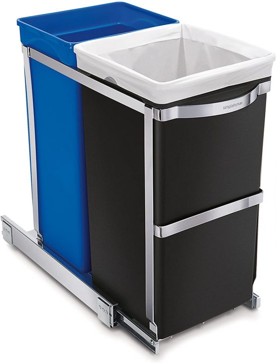 simplehuman CW1016 35L (20/15) Pull-out Recycling Kitchen Cupboard Cabinet Bin, Easy to Install, Commercial-Grade Ball-Bearing Tracks, Easy-Access Handle, Polished Heavy-Duty Steel Frame