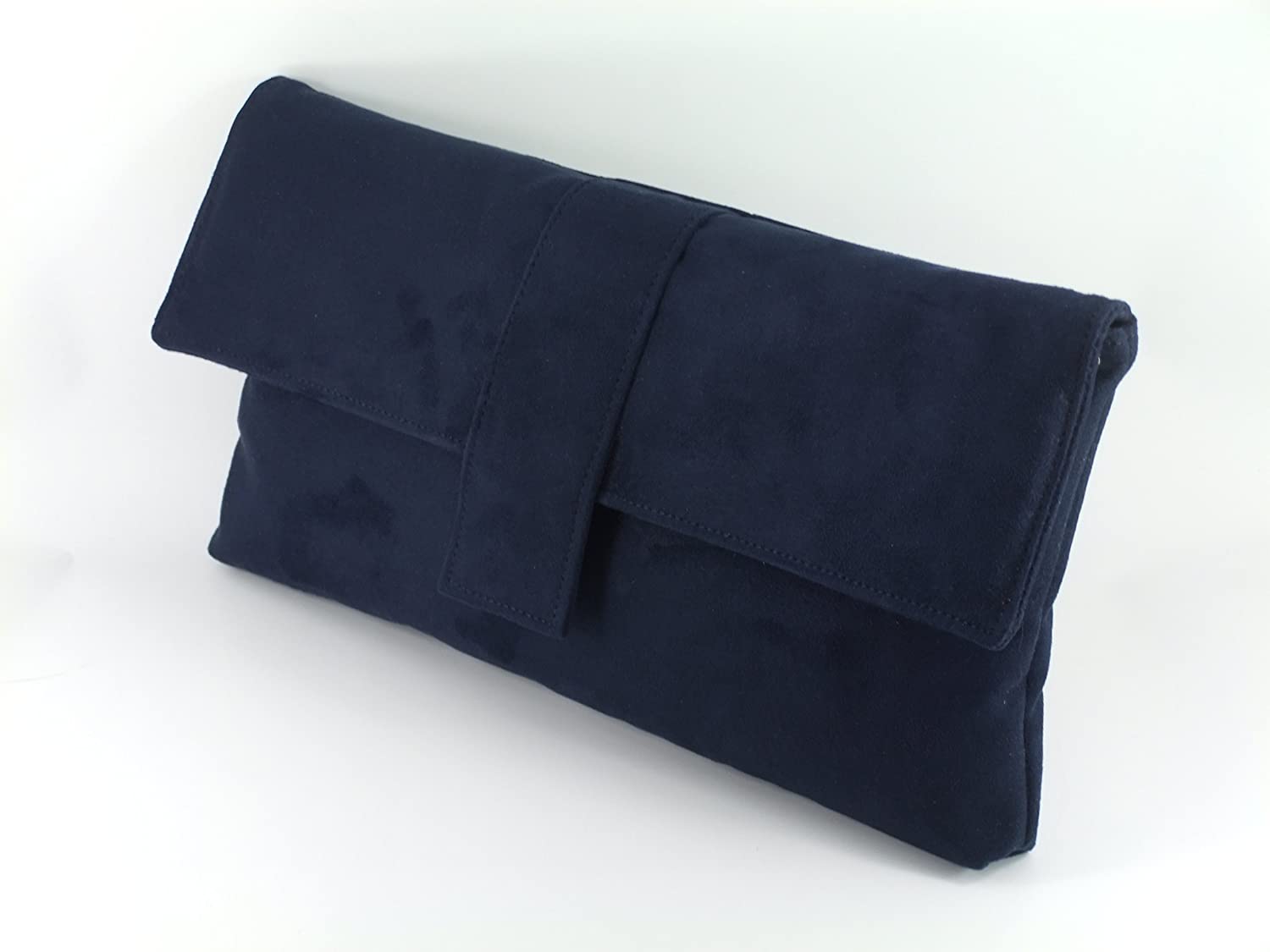 LONI Fab Large Faux Suede Clutch Shoulder Bag, Dark Navy Blue - Image 2