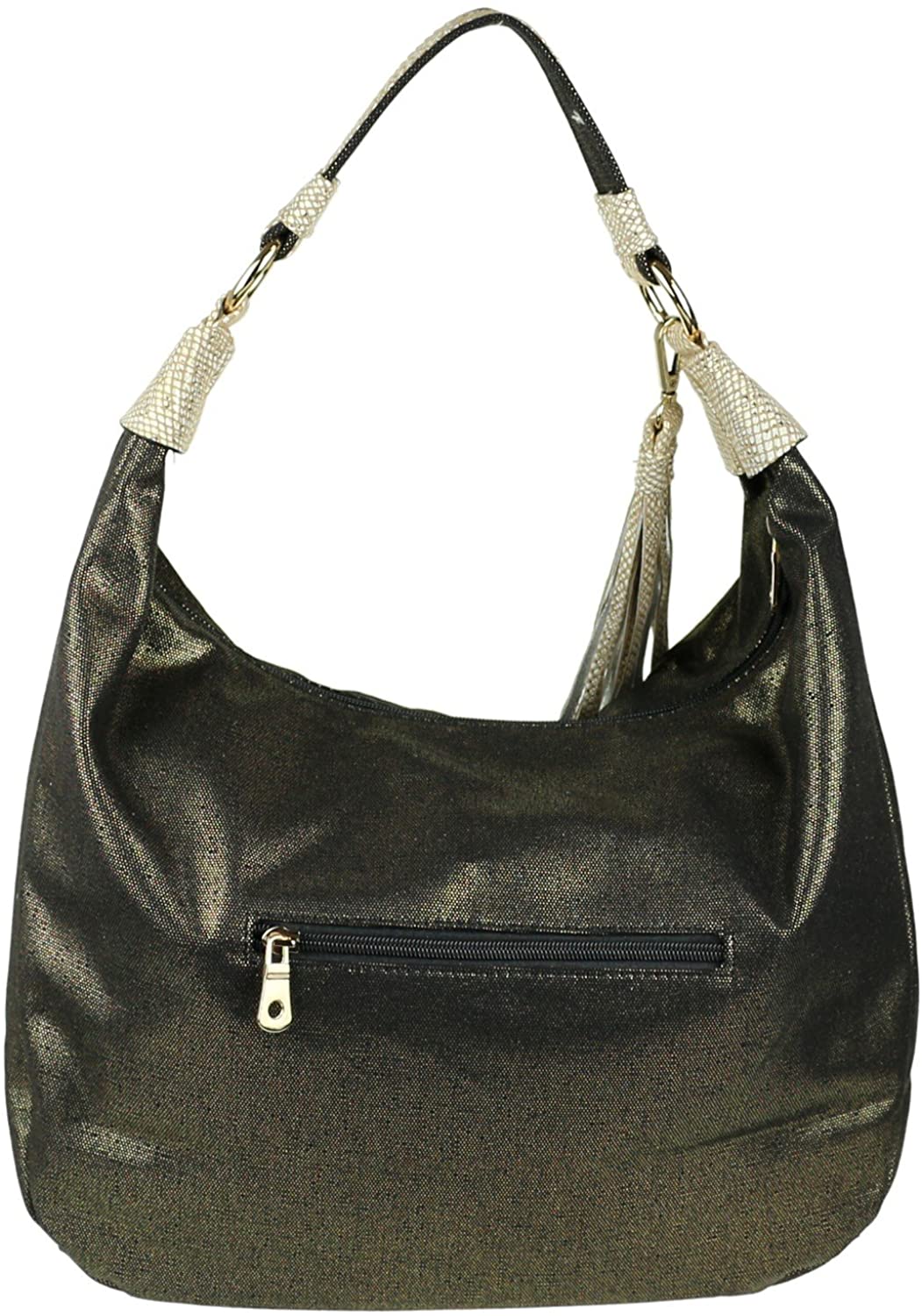 Girly Handbags Womens Snake Skin Shimmer Hobo Bag - Black, W 35, H 42, D 13 cm (W 14, H 17, D 5 inches) - Image 3