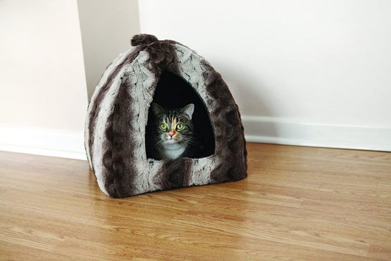 Rosewood plush cat bed for indoor cats, kittens and small dogs, washable super soft cozy material, Unique grey patterned plush, 16 x 14 inch (40 x 35 cm), clear - Image 2