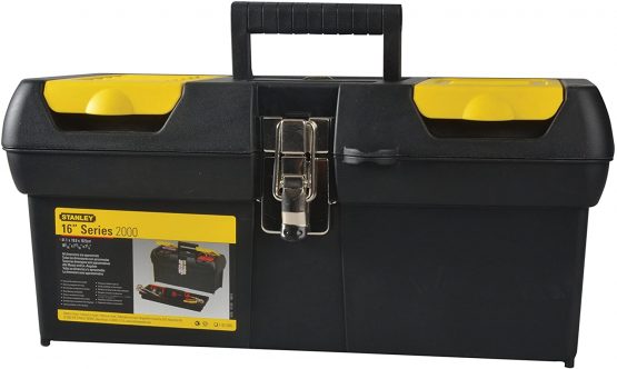 STANLEY Toolbox with Metal Latch, 2 Lid Organisers for Small Parts, Portable Tote Tray for Tools, 16 Inch, 1-92-065