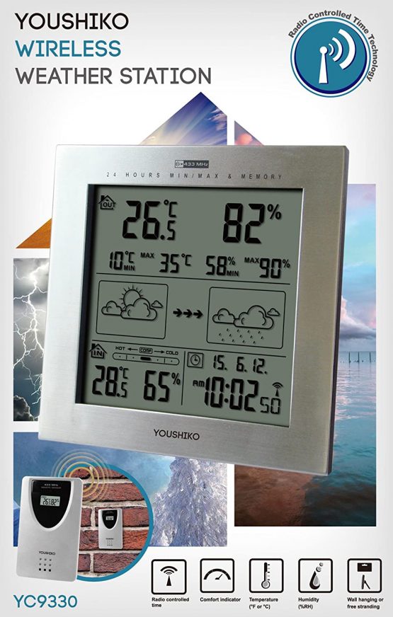 Youshiko Wireless Weather Station with Radio Controlled Clock (UK Version), Indoor Outdoor Temperature Thermometer, Humidity, Date & Frost Alarm, Maximum & Minimum with 24 Hour Auto Reset - Image 3
