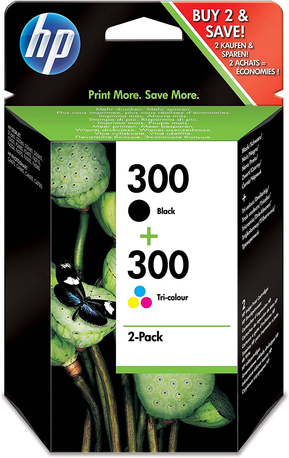 HP CN637EE 300 Original Ink Cartridges, Black and Tri-Colour, Multipack - Packaging May Vary, Black/Tri-Colour, 2 Pack