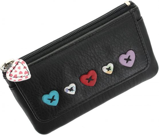 Mala Leather Lucy Collection Zip Top Coin Purse with Keyring & Pocket, RFID Protection 468_30 Black