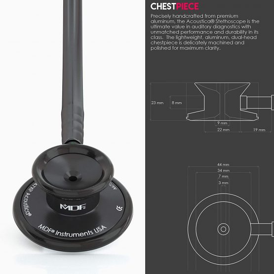 MDF® Acoustica® Deluxe Lightweight Dual Head Stethoscope - Free-Parts-for-Life & Lifetime-Warranty - All Black (MDF747XPBO) - Image 4