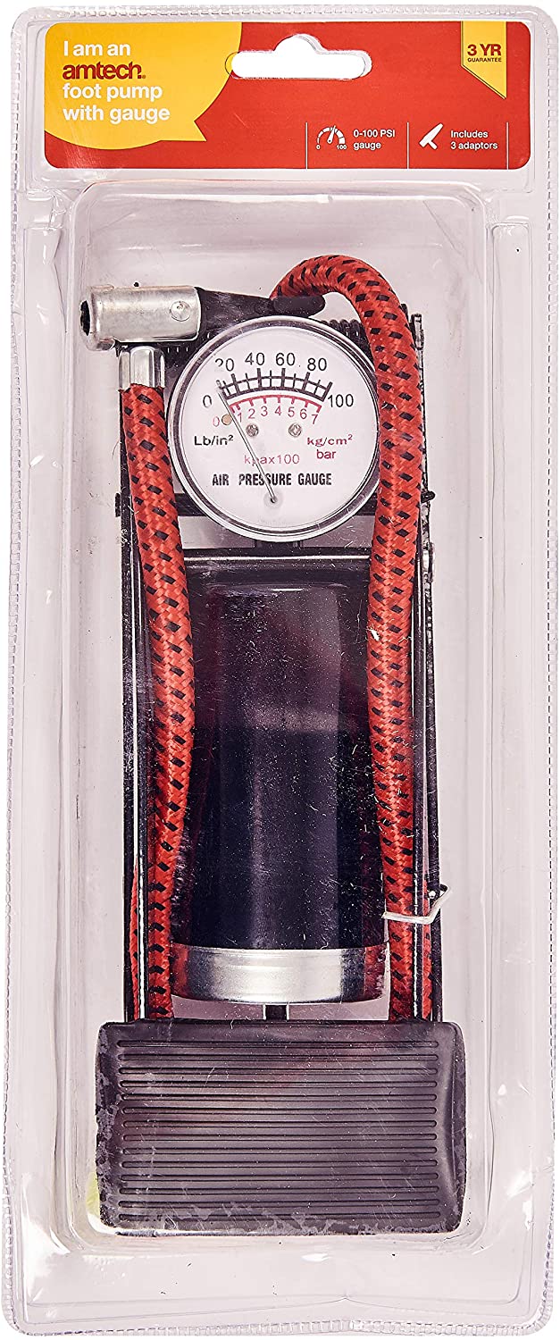 Amtech I9450 Foot pump with gauge, Black & Red - Image 3