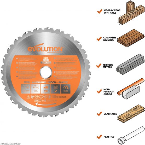 Evolution Power Tools R210TCT-24T (Rage) Multi-Material TCT Blade Cuts Wood, Metal and Plastic, 210 mm - Image 2