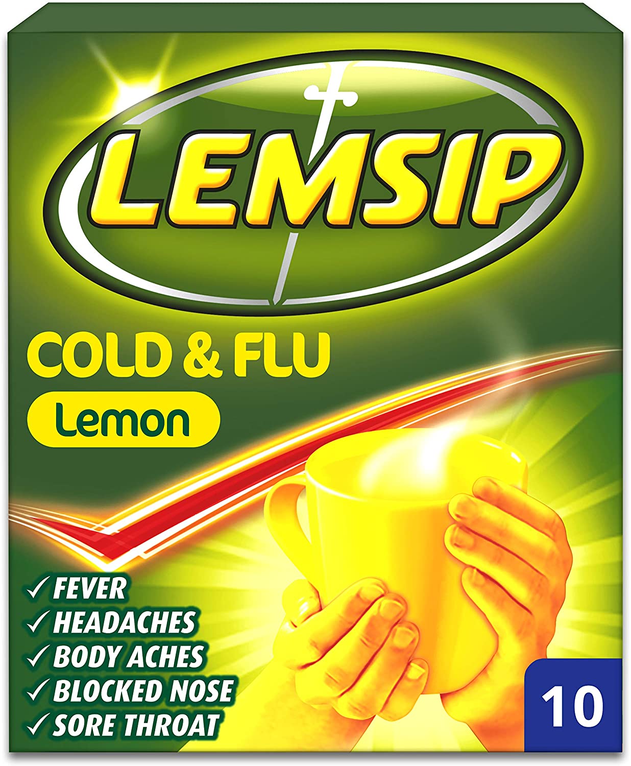 Lemsip Cold and Flu Sachets, Lemon, 10 Total, Paracetamol, Cold and Flu Relief, Headache, Blocked Nose Relief
