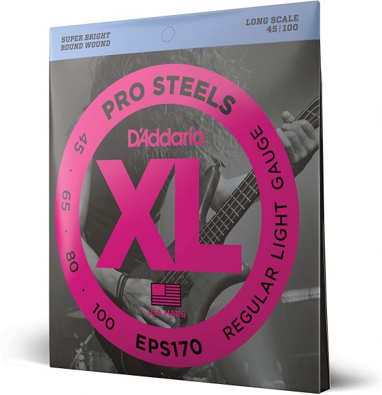 D'Addario EPS170 XL ProSteels Regular Light (.045-.100) Electric Bass Guitar Strings