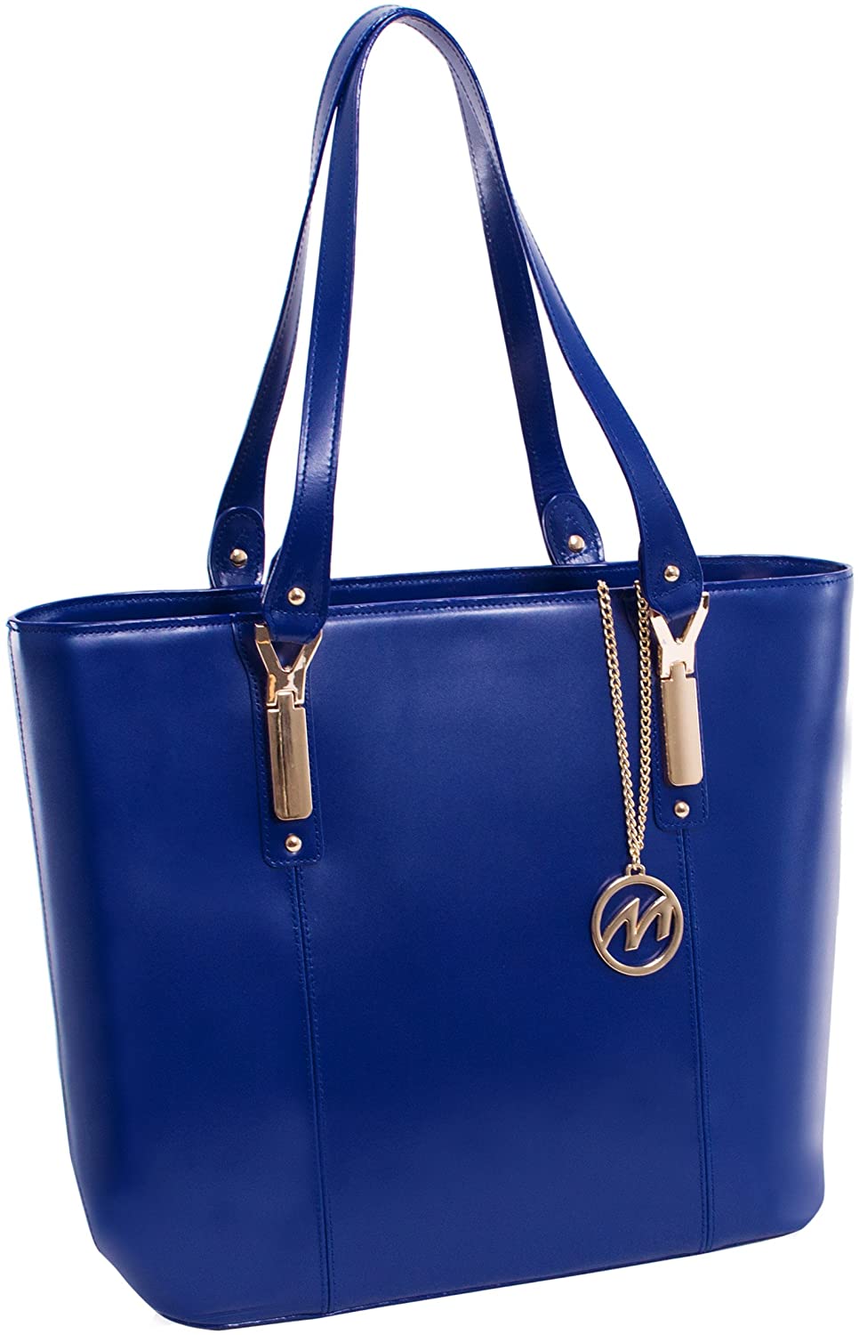 Leather Ladies' Tote with Tablet Pocket, Navy, 14.50"x5"x13" - Image 2