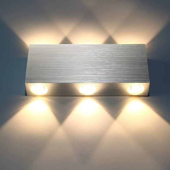 Lightess 6W Led Wall Light Indoor Living Room Up Down Wall Light Silver Brushed Aluminum Wall Light for Bedroom Restaurant Hotel Stair Corridor Hallway Wall Lighting Fixture - 3200k Warm White - Image 2