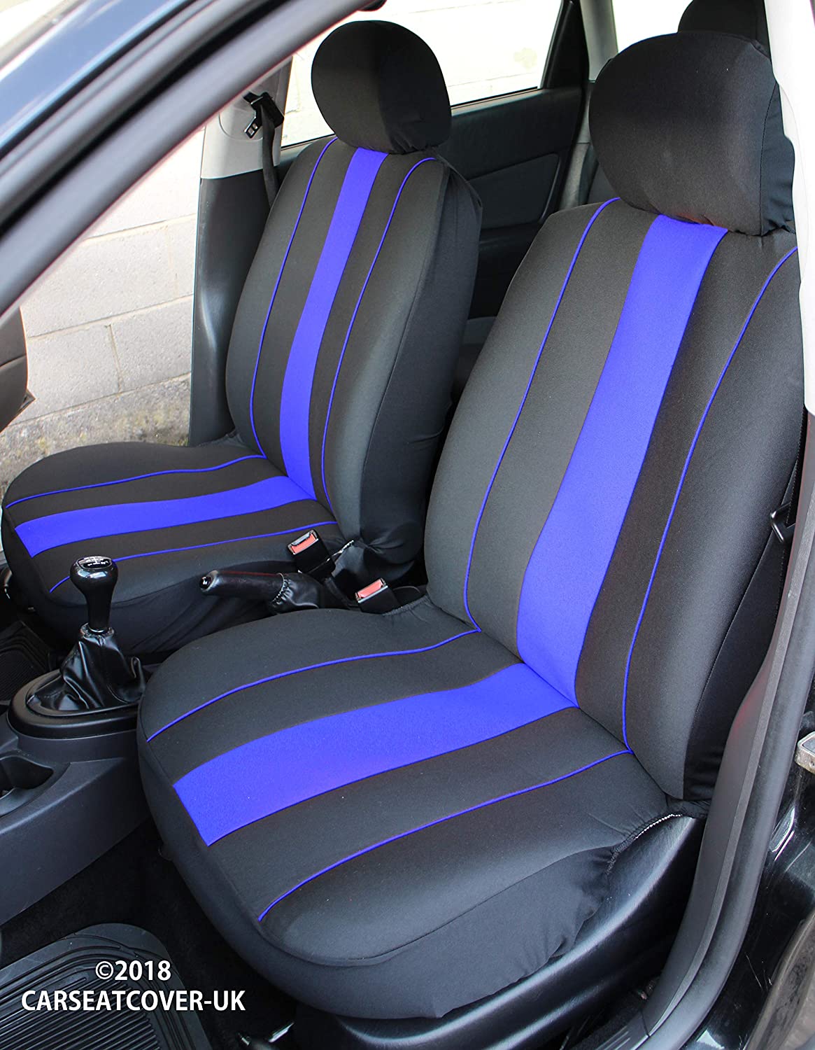 Carseatcover-UK® Front Pair of SPEEDSTER Blue Fabric Car Seat Covers Protectors
