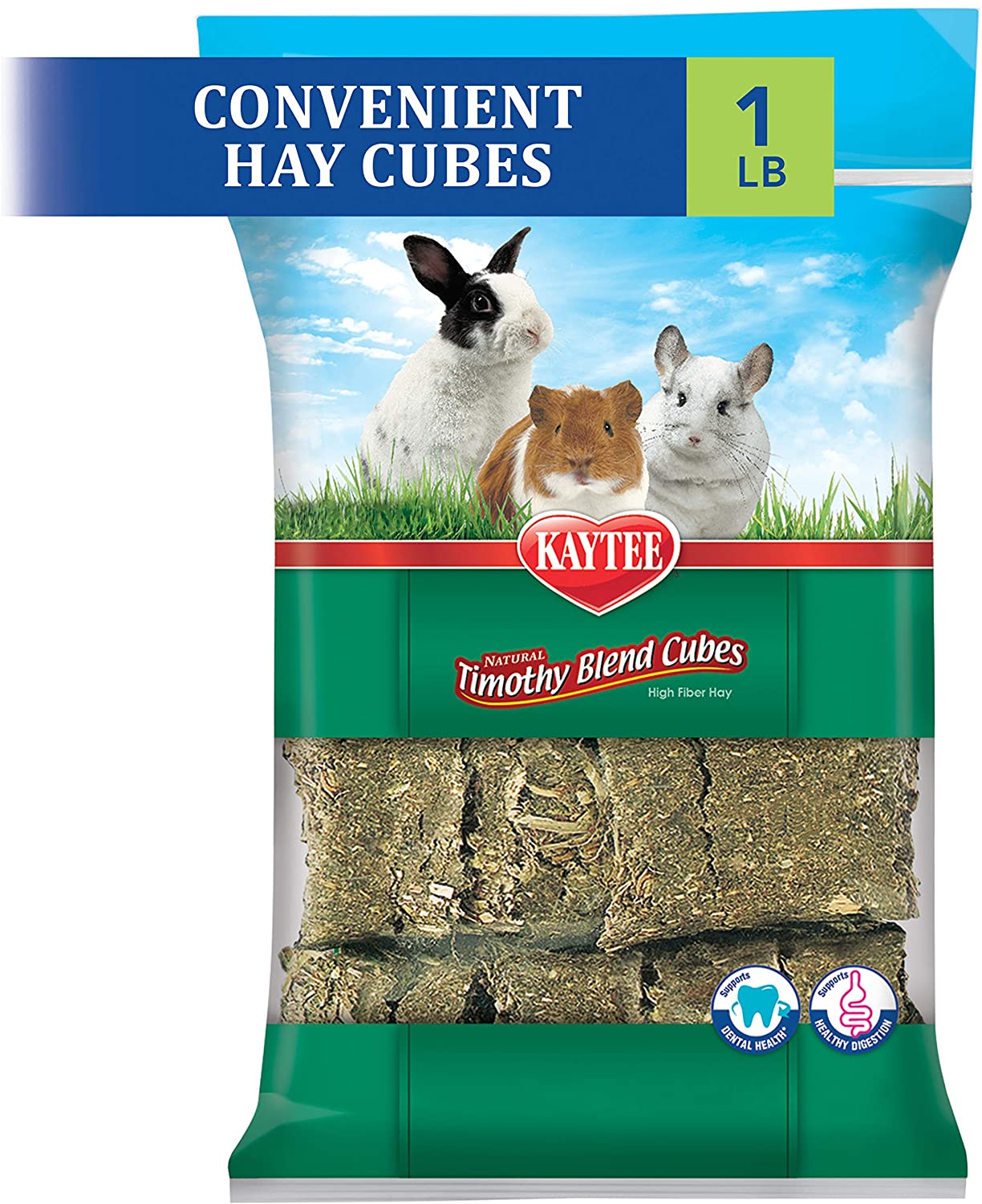 Kaytee Natural Timothy Hay Cubes High Fibre Food, 453.6 g, Green, 453.6 g (Pack of 1)