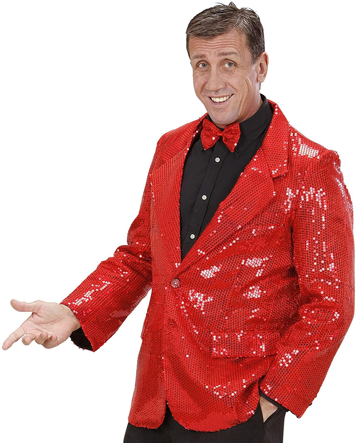 Mens Red Sequin Jacket Costume Extra Large UK 46" for 80s Fancy Dress, XL - Image 3