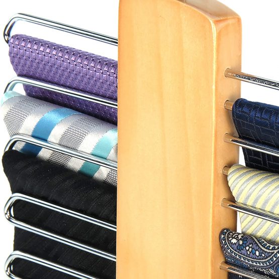 Hangerworld Wooden 20 Bar Tie Belt Rack Accessory Organiser Coat Hanger - Image 3