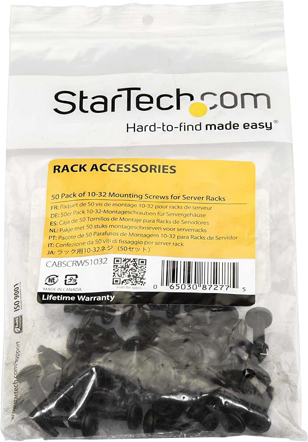 StarTech 50-Pack 10-32 19mm Screws,Mounting Screws for 19" or 10" Server Racks, Cabinets and Enclosures, Black - TAA - Image 2