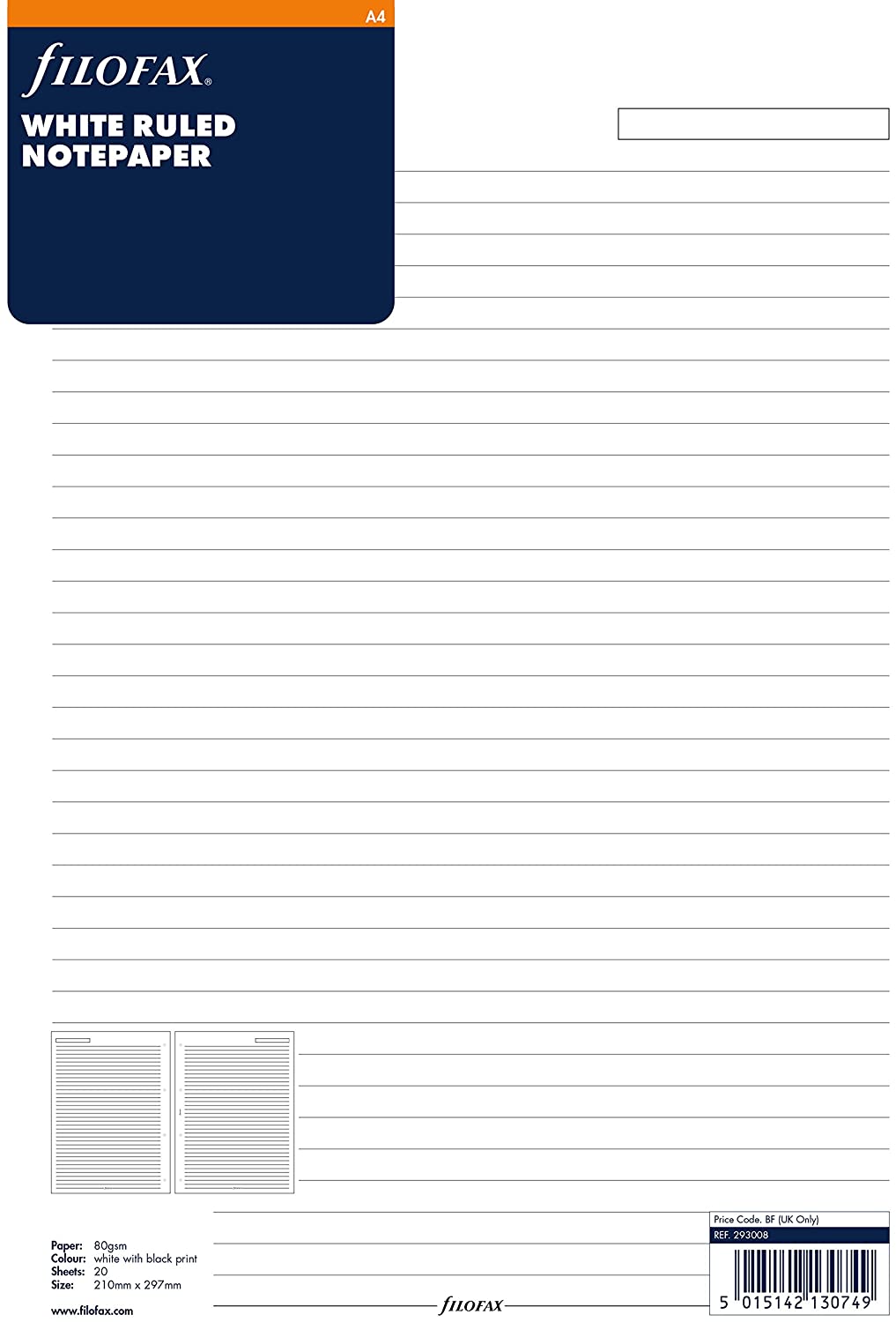 Filofax A4 Ruled Notepaper - White