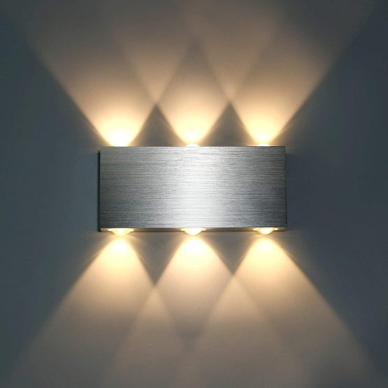 Lightess 6W Led Wall Light Indoor Living Room Up Down Wall Light Silver Brushed Aluminum Wall Light for Bedroom Restaurant Hotel Stair Corridor Hallway Wall Lighting Fixture - 3200k Warm White