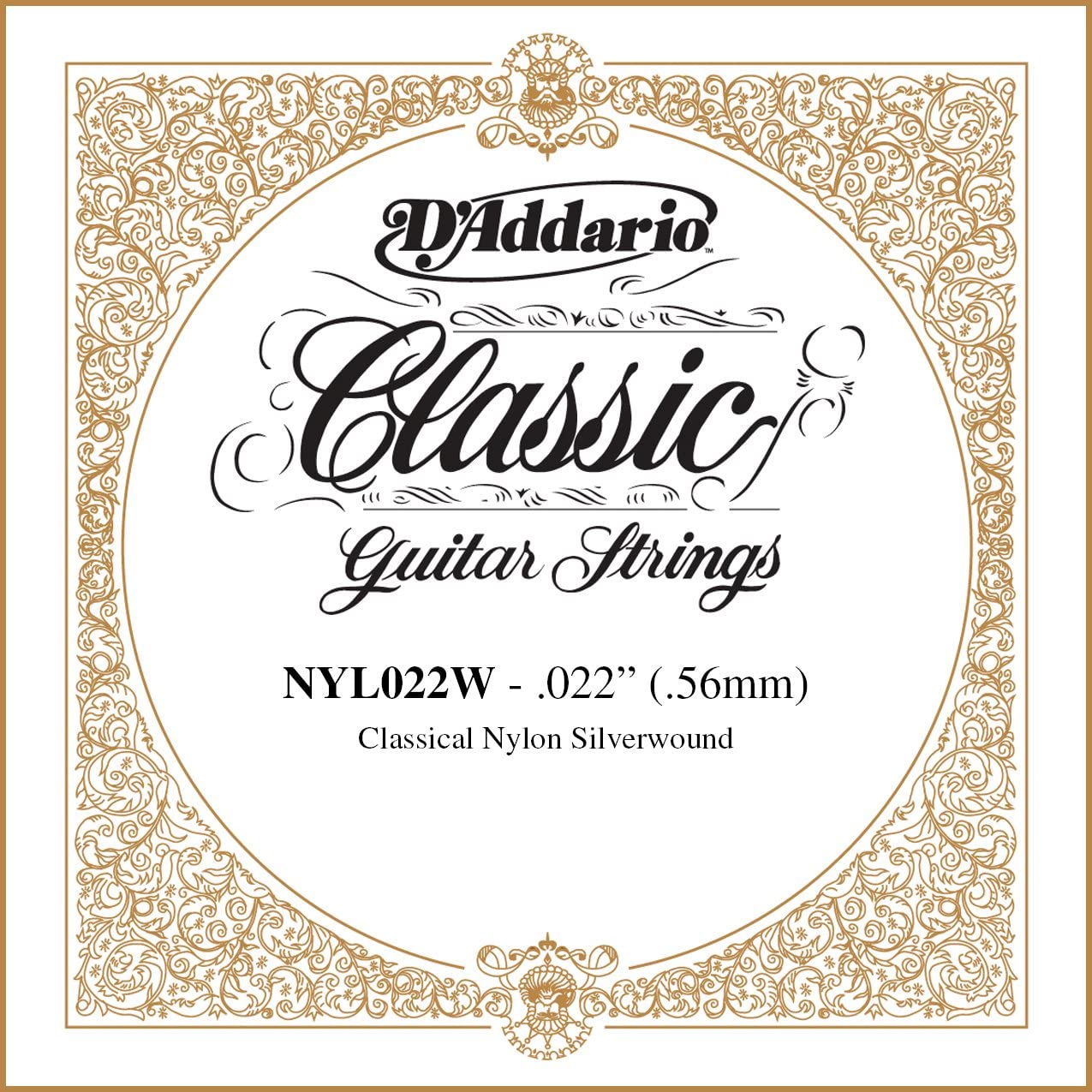 D'Addario .022 Silver Plated Copper Single String for Classical Guitar, Colorless, 022 gauge