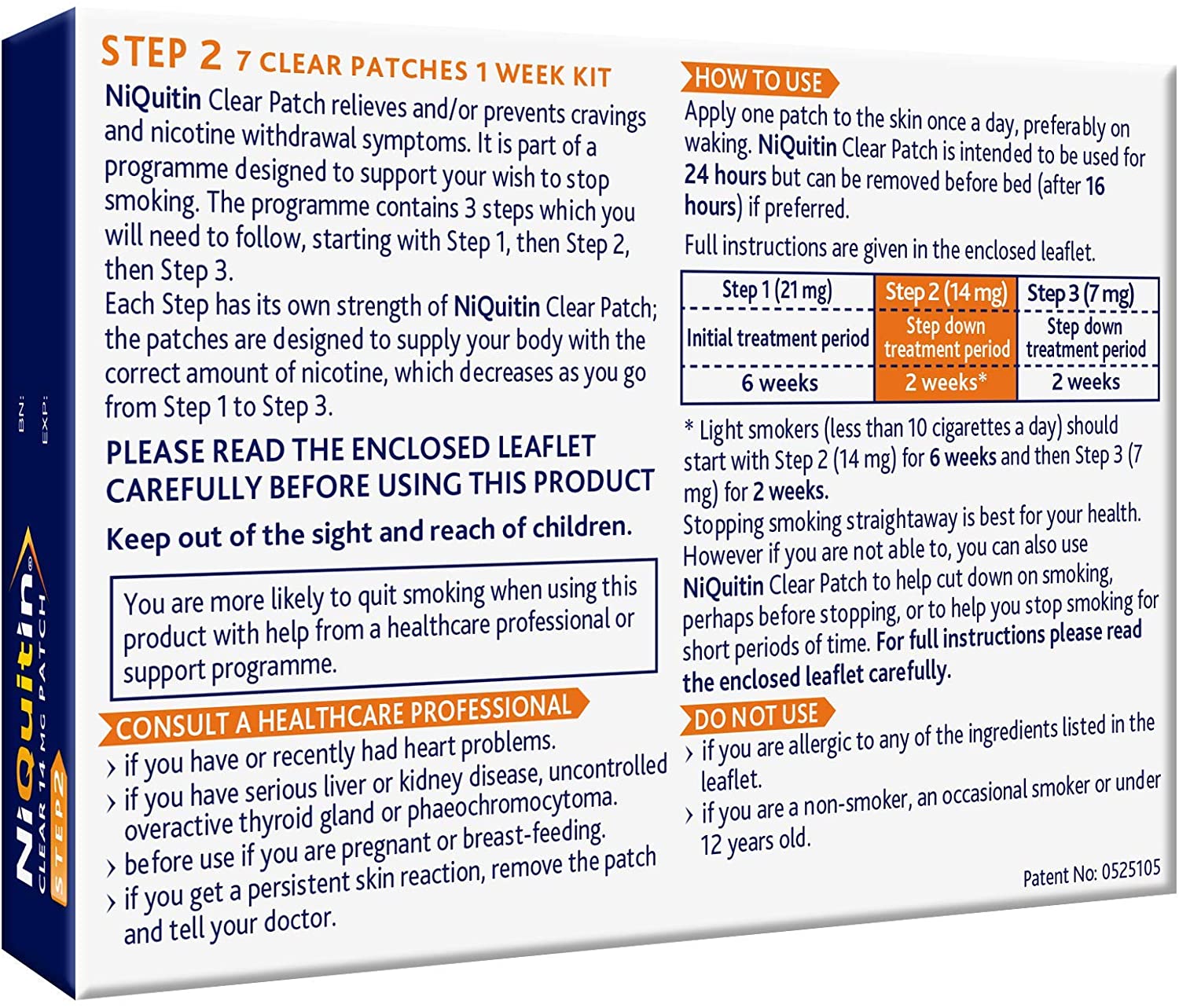NiQuitin 14mg Clear Patch - Stop Smoking Aid Programme - Step 2 - 7 Clear patches, 7 Days Treatment - Image 4