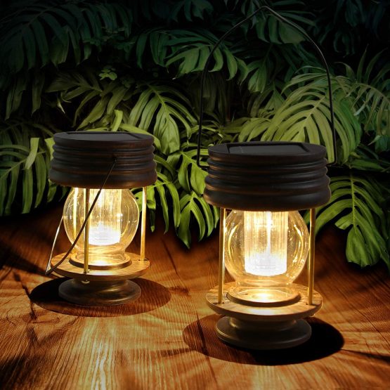 pearlstar Solar Lantern - Hanging Solar Lights Outdoor - 2 Pack Solar Powered Waterproof Led Lanterns Vintage Design for Landscape,Yard,Garden,Pathway,Beach,Pavilion Decoration (Warm Lights)