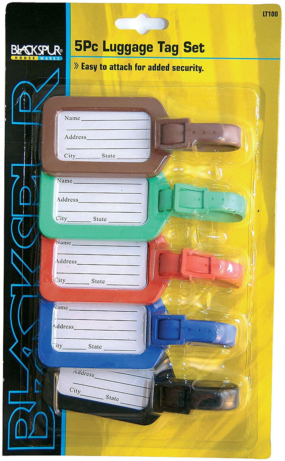 ASHLEY HOUSEWARES 5 x LUGGAGE LABELS address tags holiday suitcase, Black, Brown, Red, Green, Blue